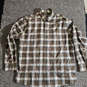 Cabela's Button Up Shirt Men's XL Plaid Long Sleeve Green White 100% Cotton